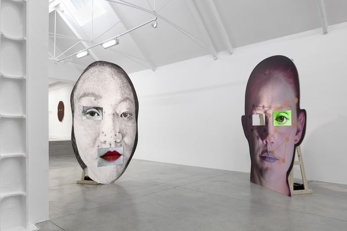 Installation view of template/variant/friend/stranger by Tony Oursler at Lisson Gallery, London