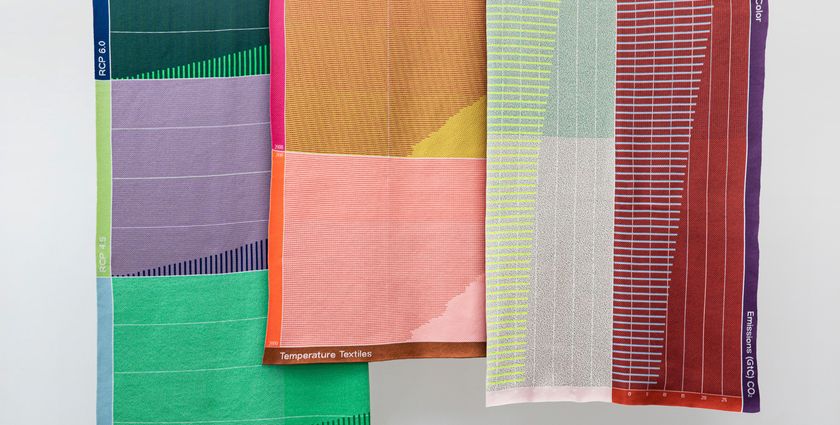 These vivid textiles weave in climate data