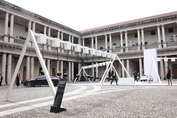 Sonic Pendulum by Yuri Suzuki at Audi City Lab, Milan