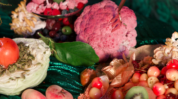 Healthy snacks with a surrealist aesthetic