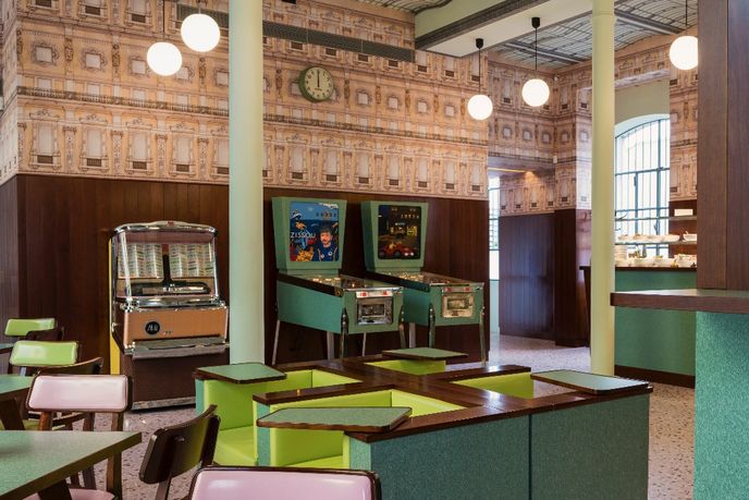 Bar Luce designed by Wes Anderson at Fondazione Prada, Milan