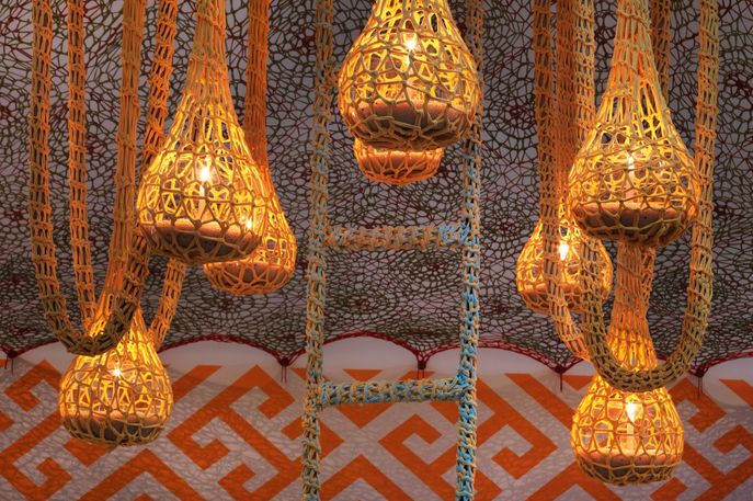  CanoeKeneJaguarPataLampLight by Ernesto Neto and the Huni Kuin for Sacred Secret at TBA21, Vienna