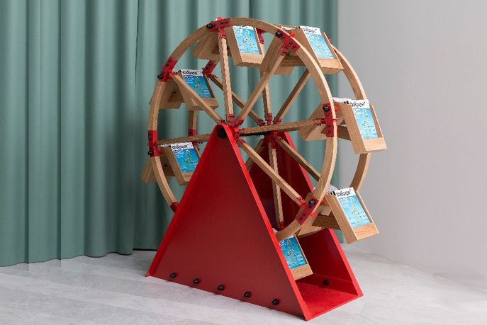 The Wheel magazine rack by Vladimir Kagan and H Furniture at Wallpaper* Handmade, Milan