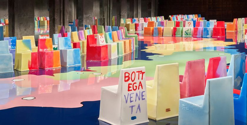 Gaetano Pesce creates swirling resin set for Bottega Veneta